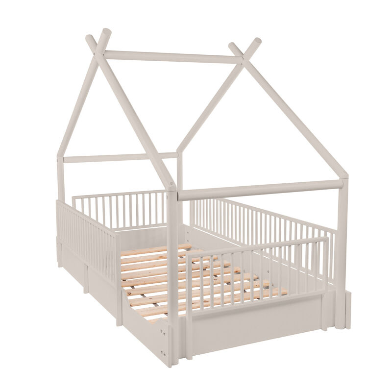 Cama Moderna Montessori de Madera con Barandale... image number null