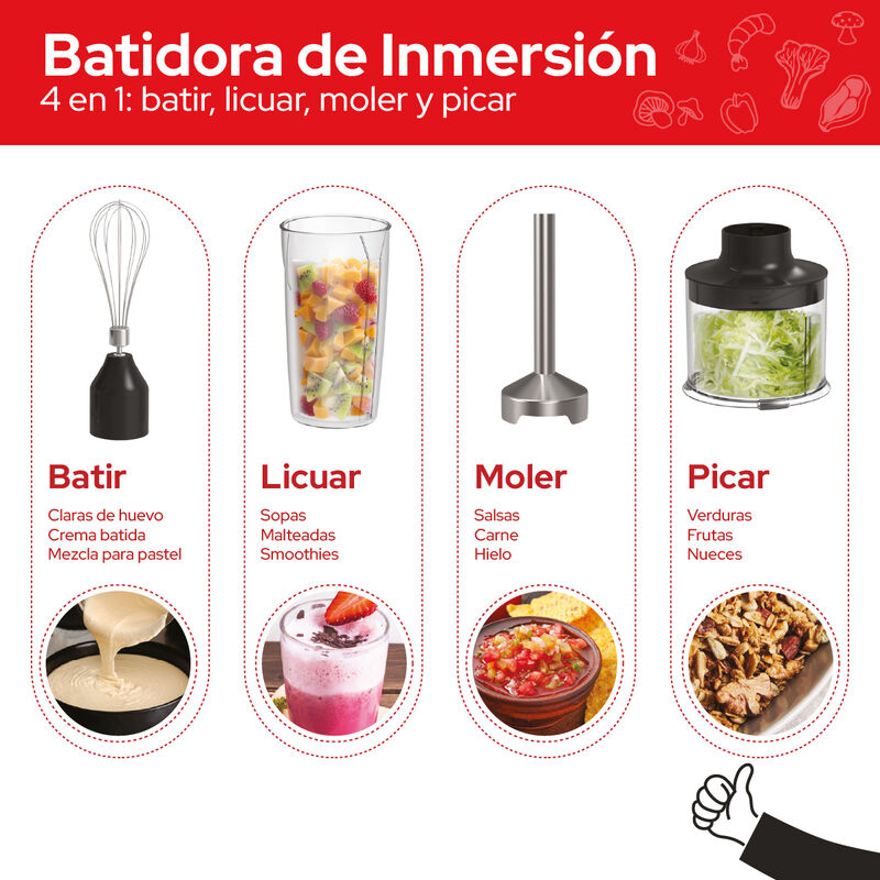 Batidora Inmersi&oacute;n Cookit Chb04 500w 4en1 Acero... image number null