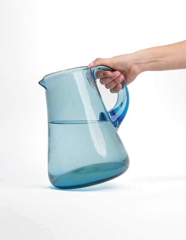 Jarra de Agua de Vidrio Soplado Azul Mediterrán... image number null