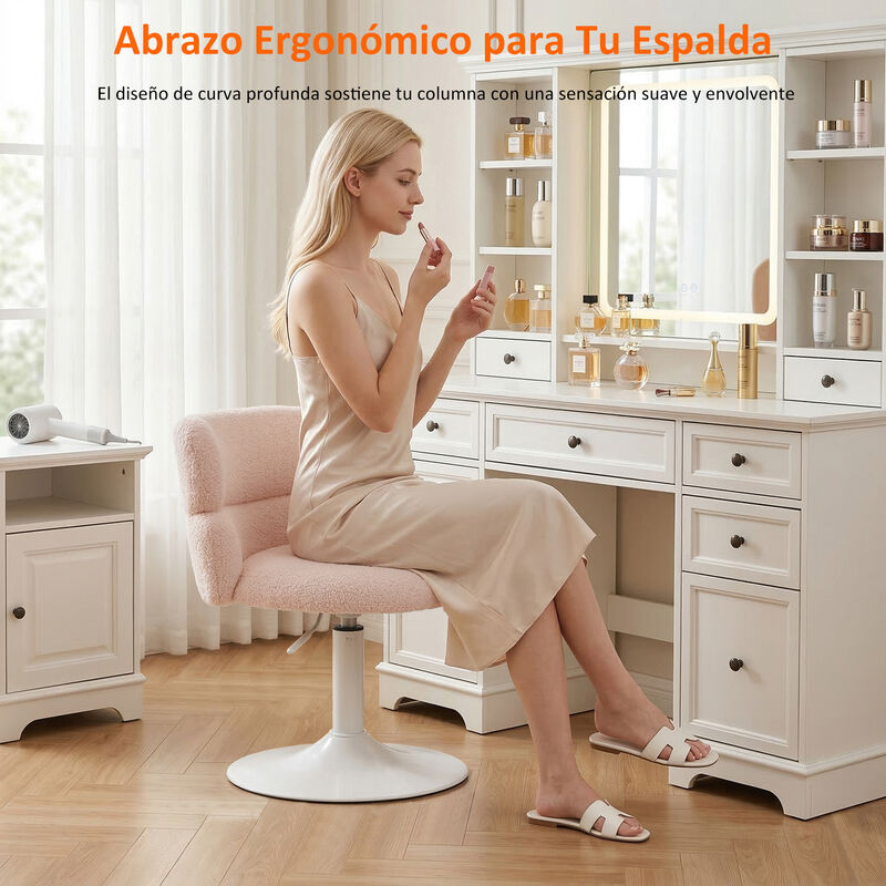 Silla Giratoria Ajustable Rosa Con Tela Borrega... image number null