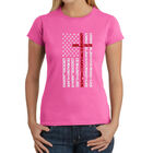 Camiseta Word Art Para Mujer - Bandera con Cruz- Rosa
