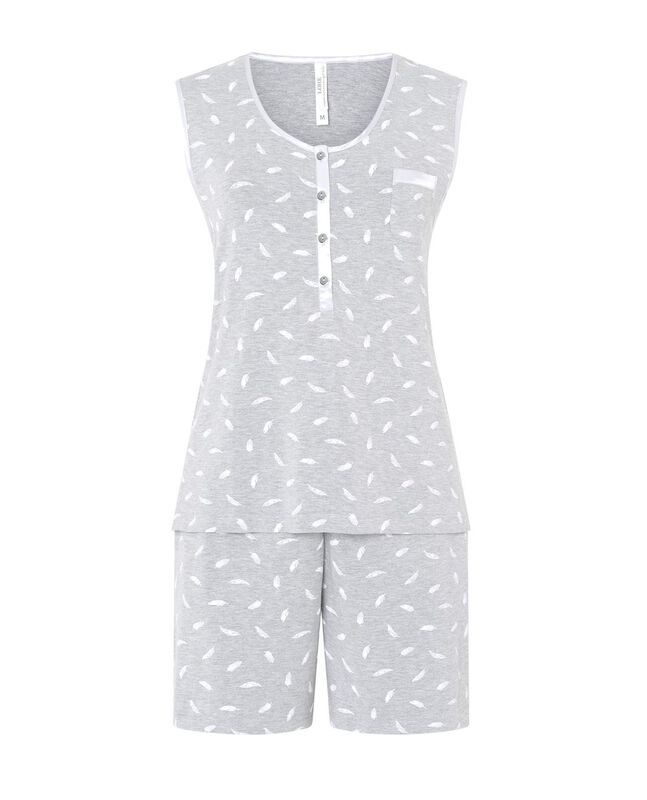 Pijama Corto con Estampado de Plumas Gris image number null