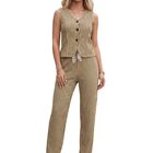 Conjunto de Mujer de Dos Piezas CONJ-0140 Beige Conjunto de Pantal&oacute;n y blusa tipo Chaleco