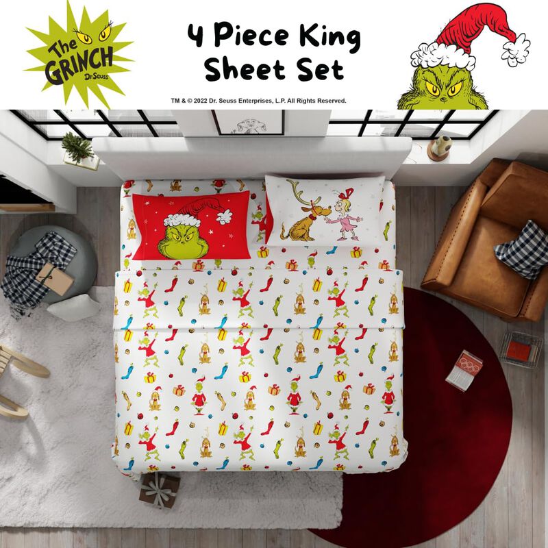 Juego De S&aacute;banas Franco King Dr. Seuss Grinch D... image number null