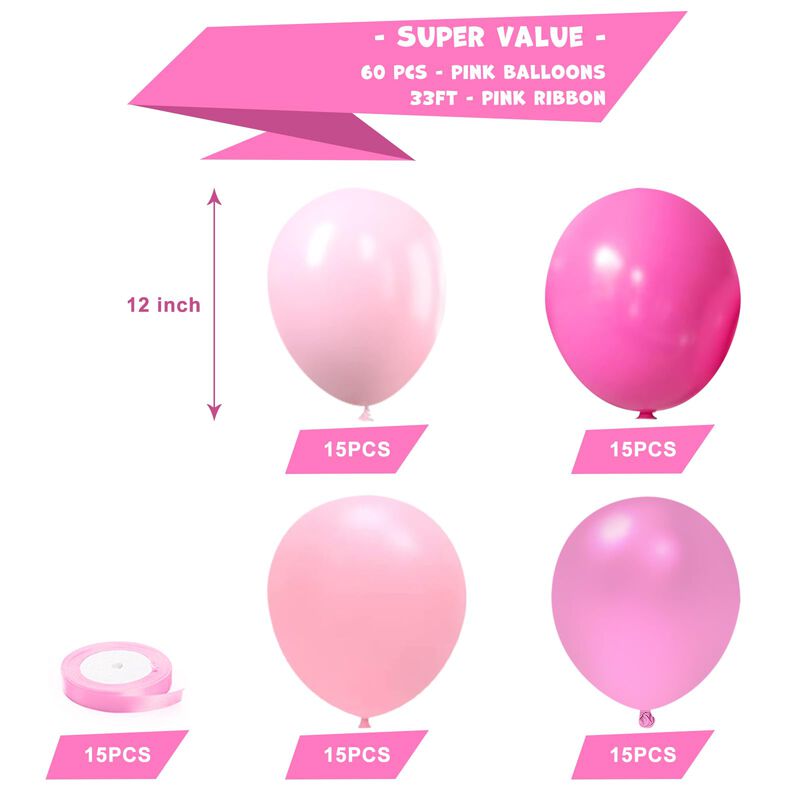 Globos De L&aacute;tex Rosa Kbzvnaf 30 cm, Paquete De ... image number null