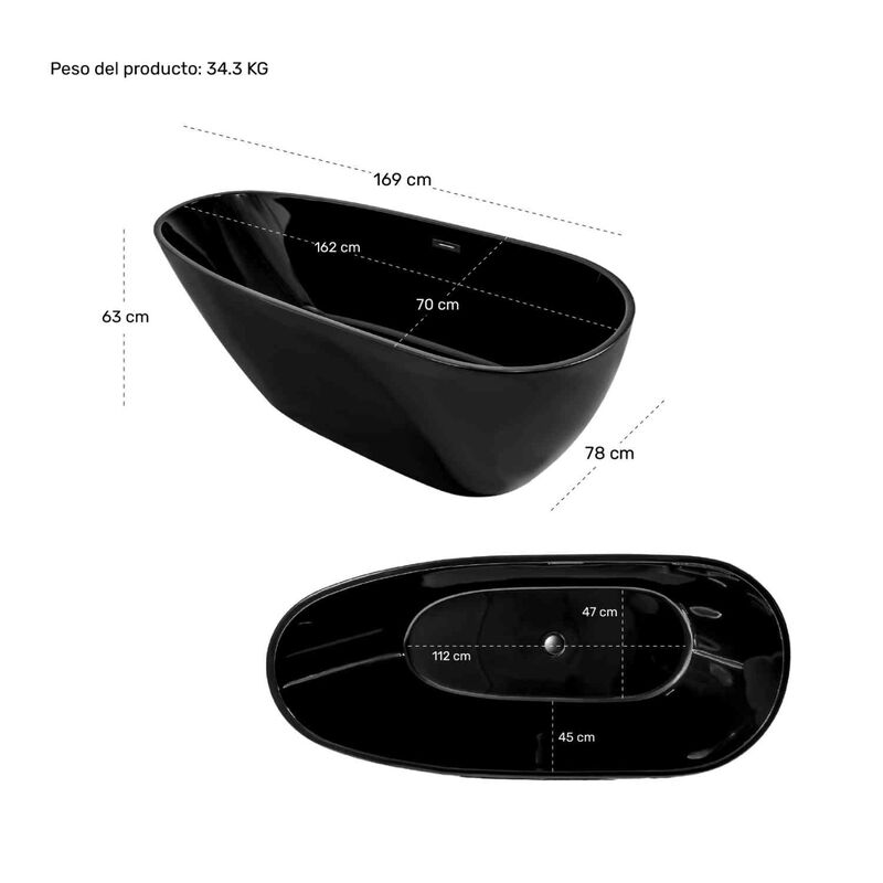 Tina Baño Bañera Negra Fibra Vidrio Lujo Minima... image number null