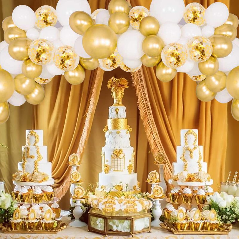 Globos Mobacurty 30 cm Blanco Y Dorado 90 Pieza... image number null