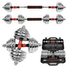 Set Mancuernas Metal Cromado Ajustables 30 Kg 16 Pesas Barra Recta 3 en 1 Centurfit