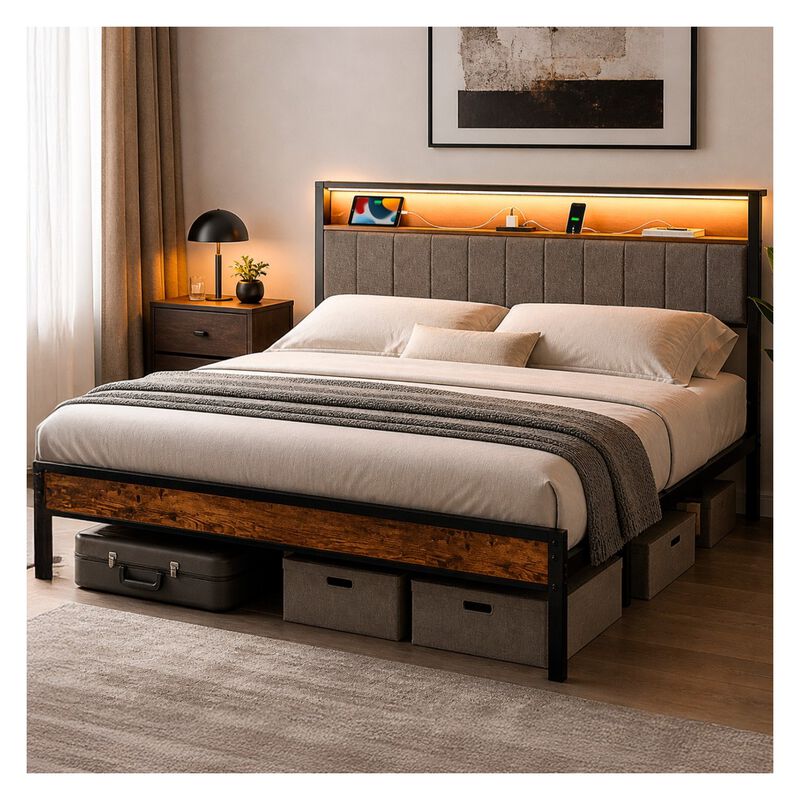 Base Matrimonial Cabecera Repisas Luz Led Usb C... image number null