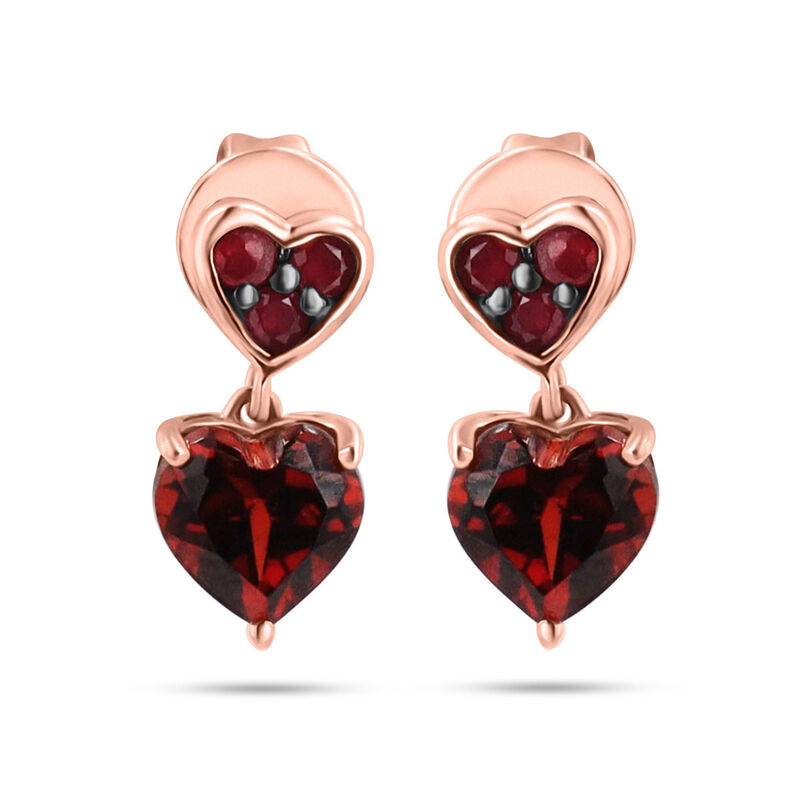 Aretes Corazones Oro Rosa Rub&iacute; Y Granate 10k | ... image number null