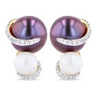 Aretes Oro Amarillo 14k Y 10pts Diamante Con Perla Asp-785-a