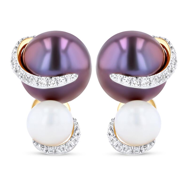 Aretes Oro Amarillo 14k Y 10pts Diamante Con Pe... image number null