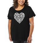 Camiseta De Talla Grande Word Art Para Mujer - Coraz&oacute;n de Huellas- Negro