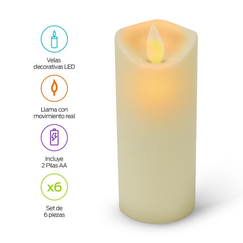 Paquete de 6 Velas LED Largas de Flama Realista... image number null
