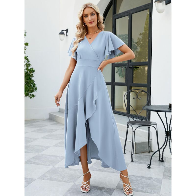 Vestido Largo ZZV Azul Aqua con Cintura Envolve... image number null