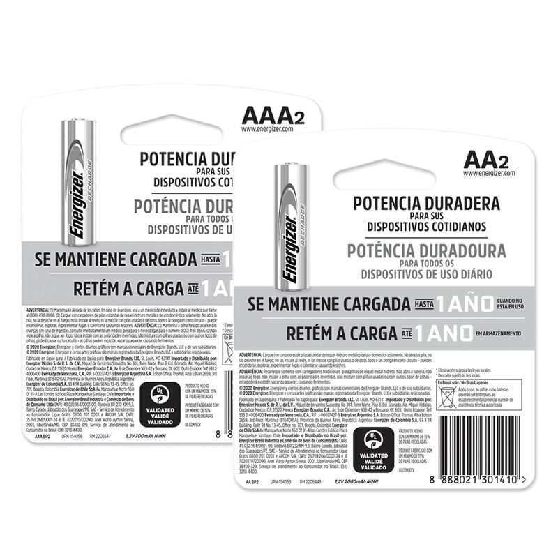 Pilas Recargables Energizer Aa 2 Unidades + Aaa... image number null