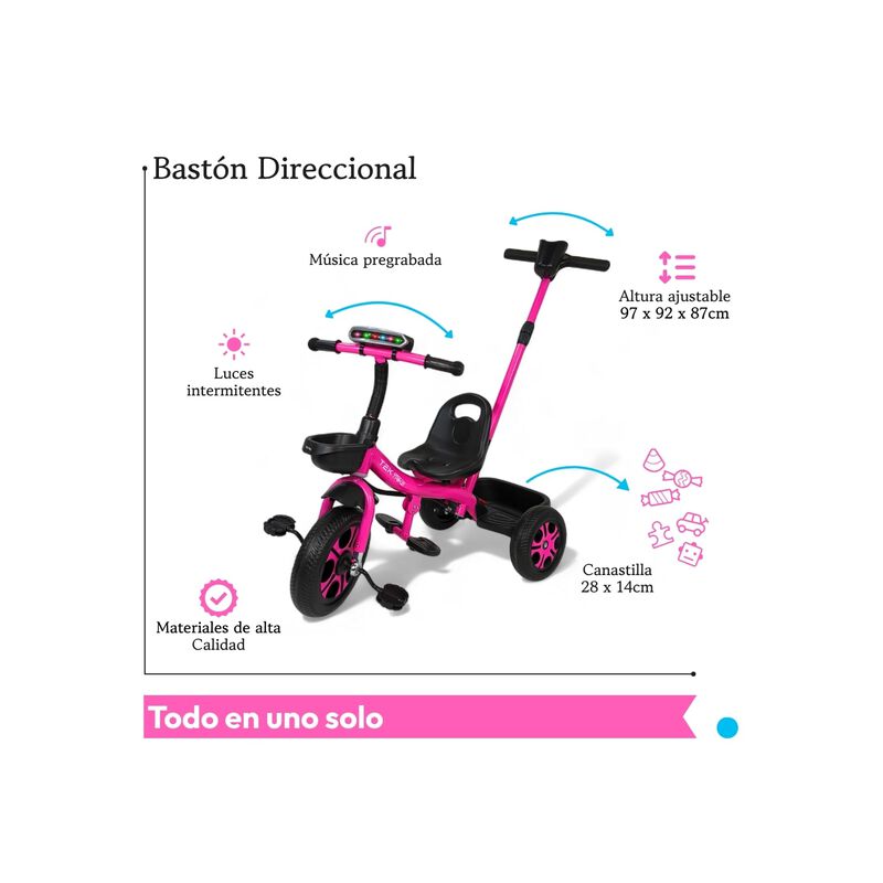 Triciclo Infantil Con Bast&oacute;n Dirigible Ajustabl... image number null
