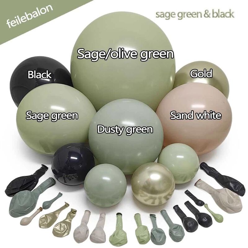Kit De Arco De Globos Verde Salvia, Negro Y Dor... image number null