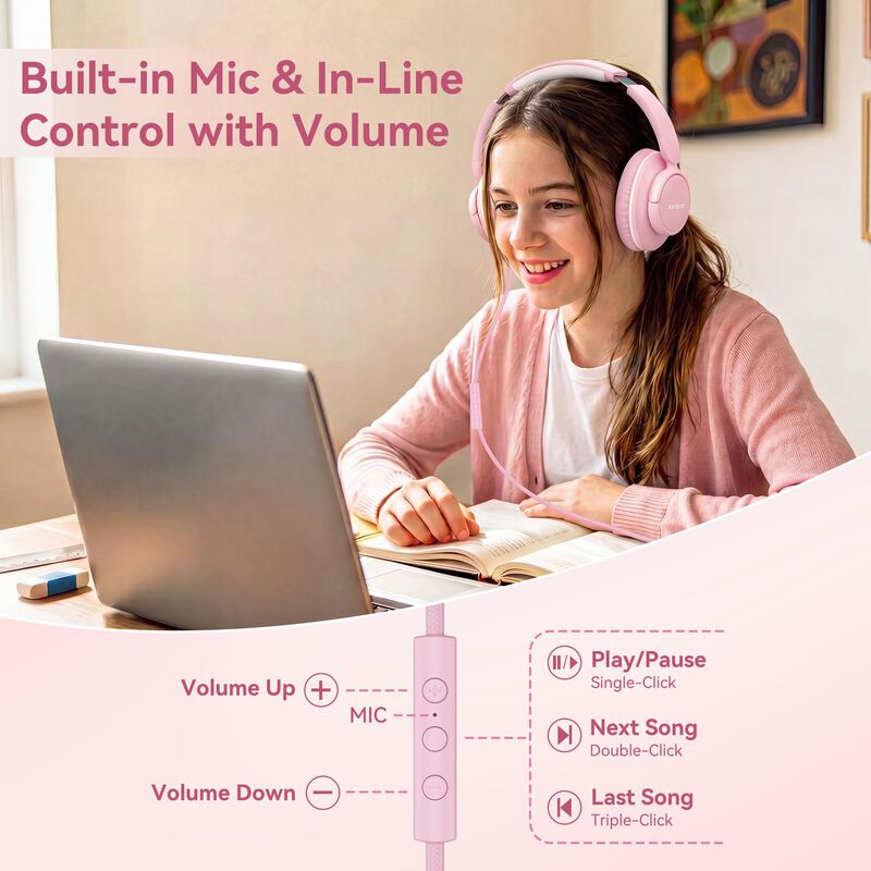 Aud&iacute;fonos Kvidio con Cable y Micr&oacute;fono - Rosa image number null