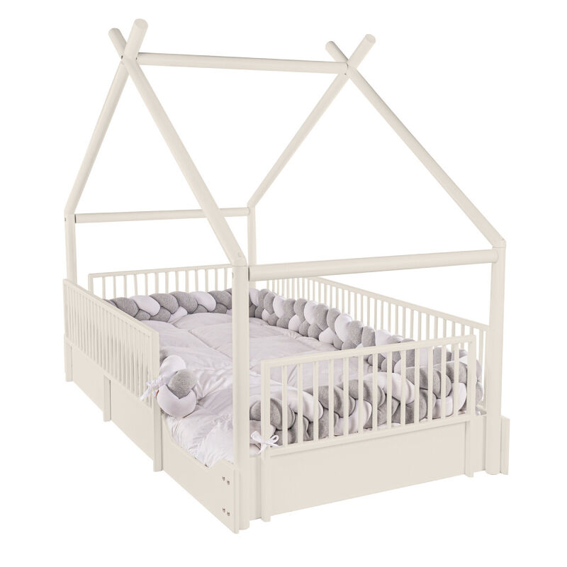 Cama Moderna Montessori de Madera con Barandale... image number null