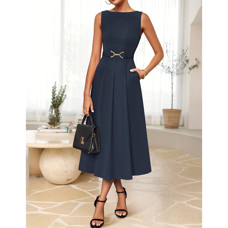 Vestido Midi Sin Mangas Zesica Azul Marino Tall... image number null