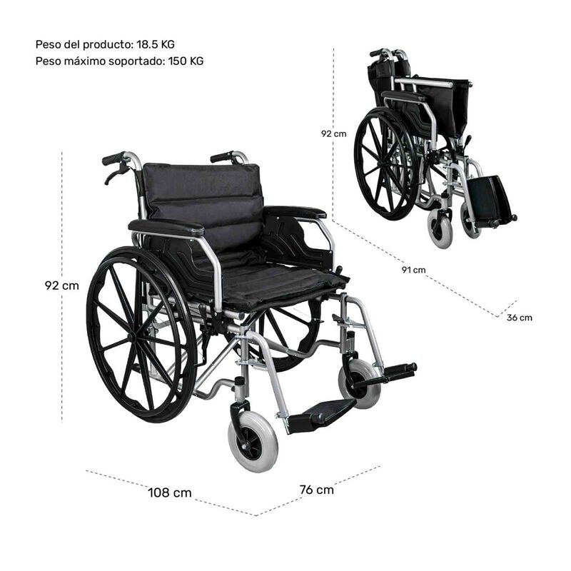 Silla De Ruedas Plegable 24 Pulgadas Todo Terre... image number null