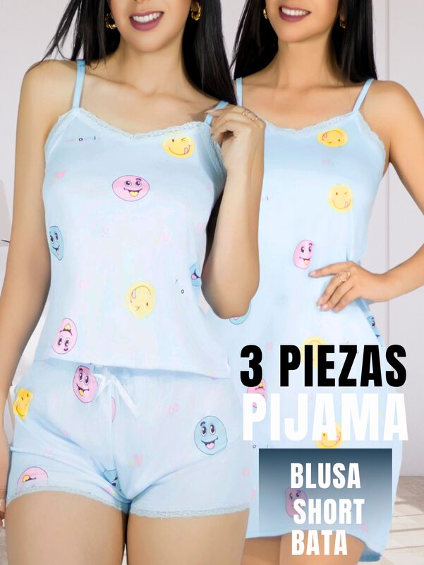 Set Pijama 3 Piezas Mujer Verano PIJ-095 D1 Bat... image number null