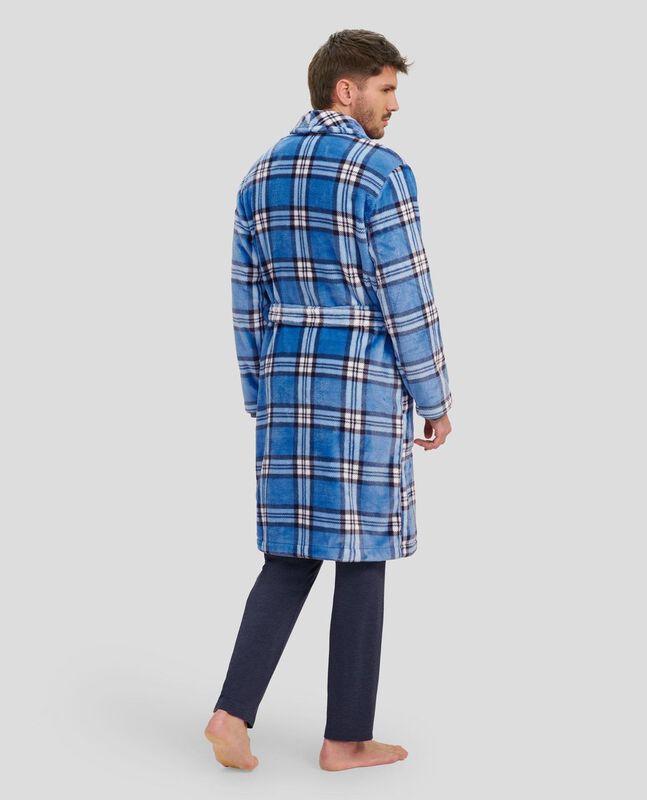 Bata Larga a Cuadros Azul Azul image number null