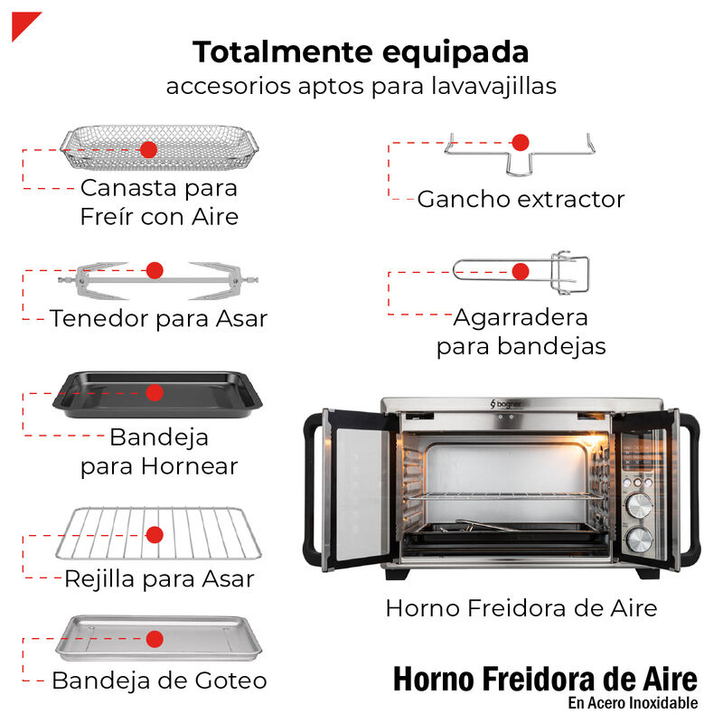 Bogner Horno Freidora De Aire Acero Inox 30L Ba... image number null