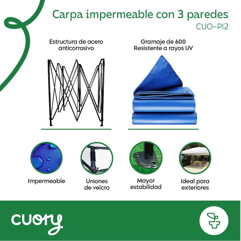 Toldo Carpa Cuory Cuopi2 Con 3 Paredes 3X3M Azu... image number null