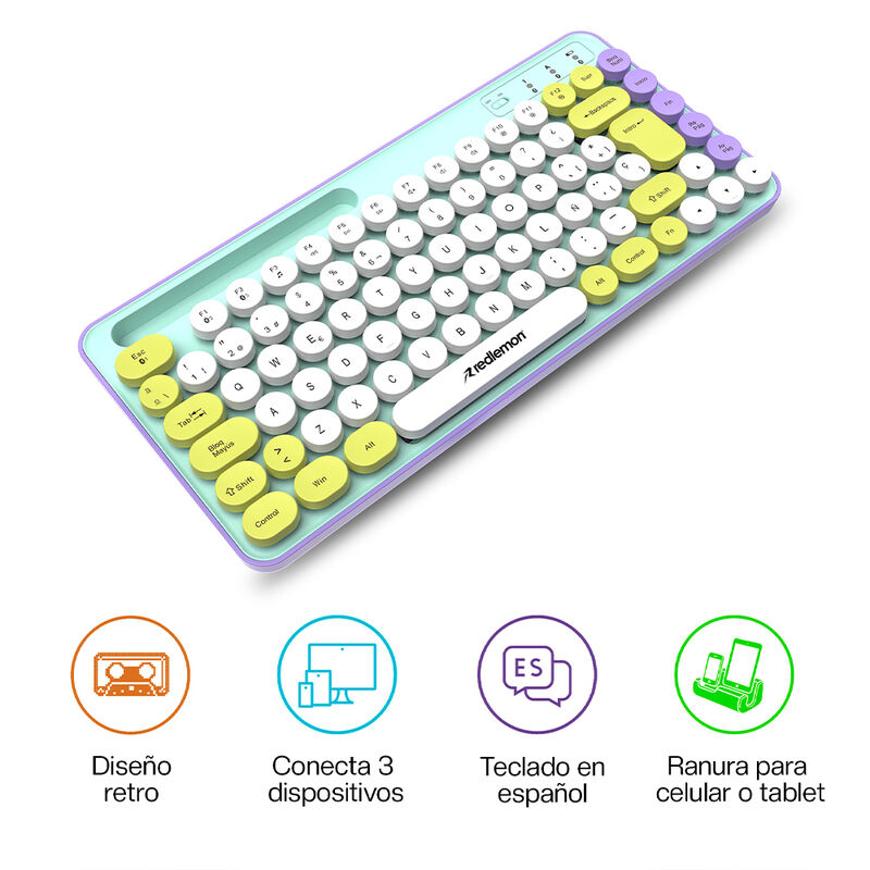 Teclado Inal&aacute;mbrico Bluetooth Retro M&aacute;quina De ... image number null