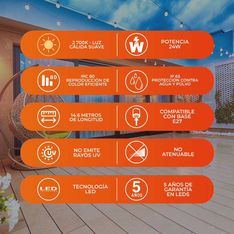 Guirnalda Serie de 24 Luces LED 14.6 m, 24 W, L... image number null