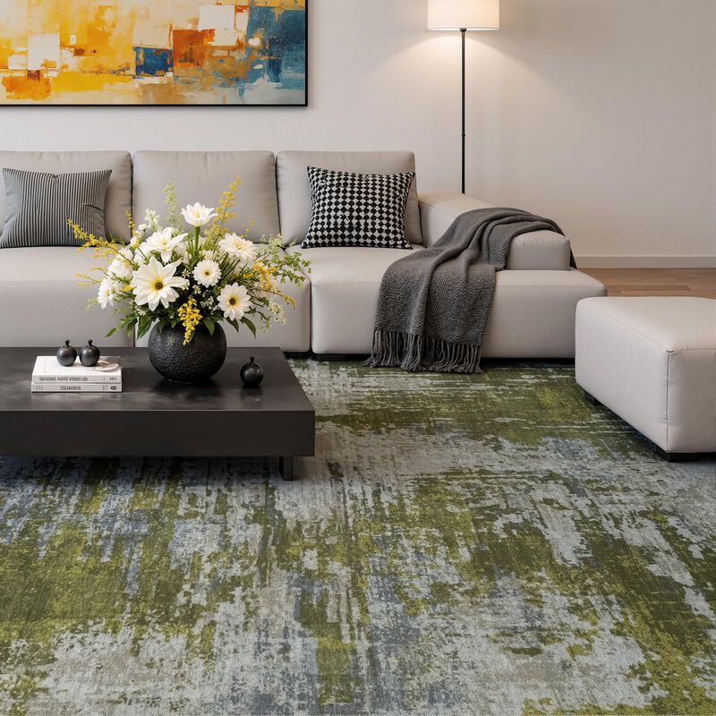 Alfombra Merelax 152x183 Cm Verde Abstracta Lav... image number null