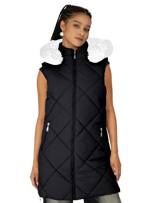 Chaleco Largo Acolchado Mujer Con Gorro image number null