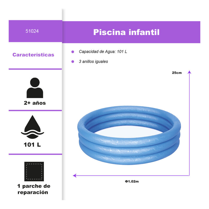 Alberca Inflable Infantil Azul  3 Aros 102 Cm image number null