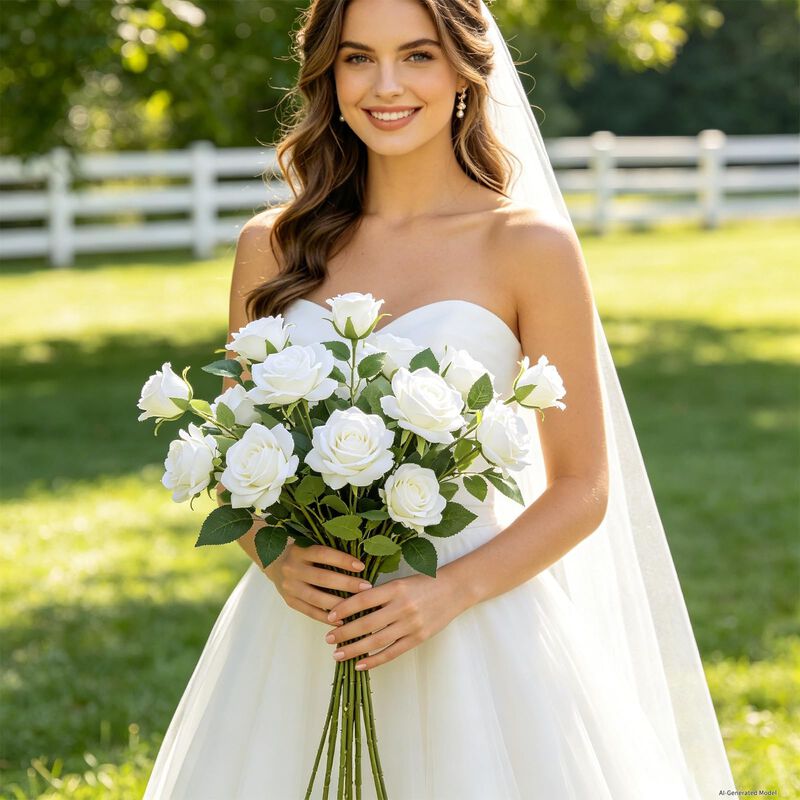 Rosas Artificiales De Seda Blanca Yastouay &ndash; 30... image number null