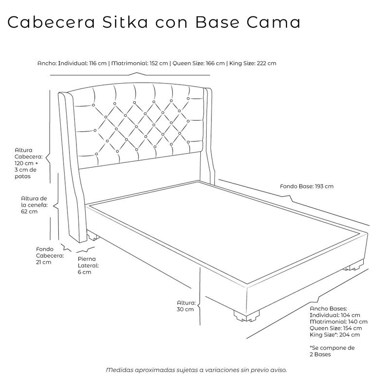 Cabecera + Base Cama Matrimonial Dicasa Sitka N... image number null