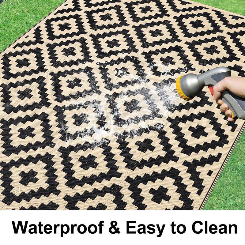 Alfombra Smiry 6x9 Pies Impermeable Boho Negro ... image number null