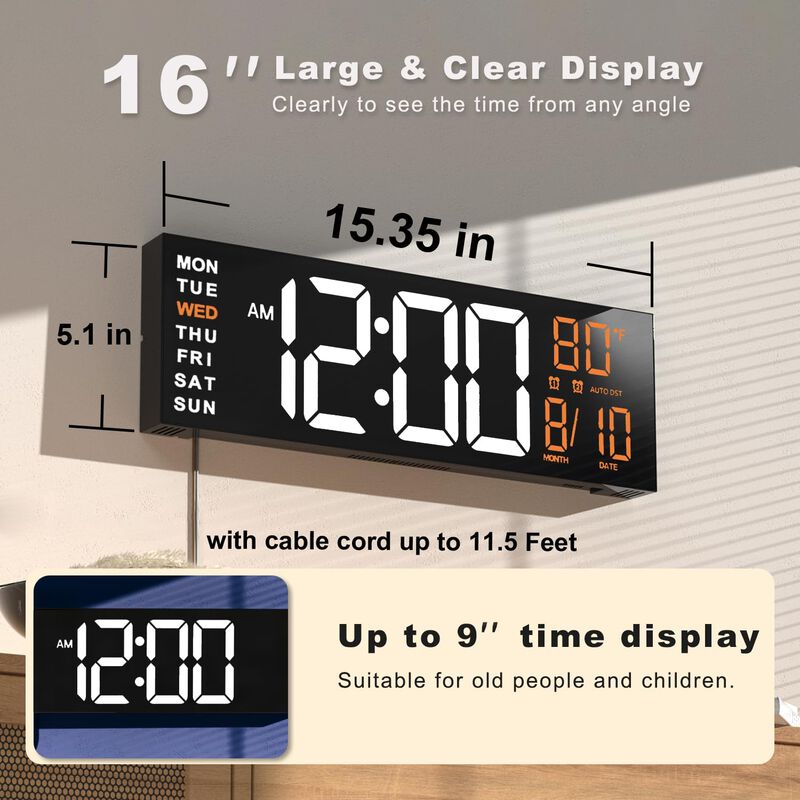 Reloj De Pared Jall Digital Grande De 16 Pulgad... image number null