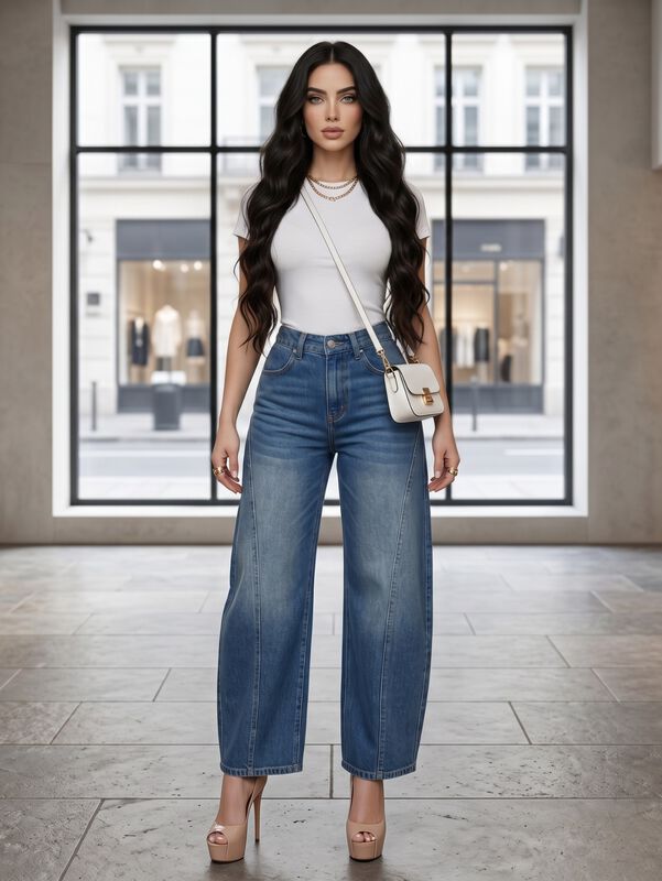Jeans Barrel Leg Tiro Alto, Mezclilla Mezc-1011... image number null