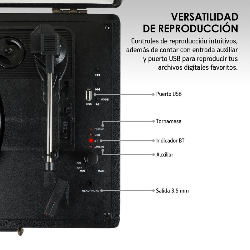 Tocadiscos Vinilo Vintage Bluetooth Estéreo Tor... image number null