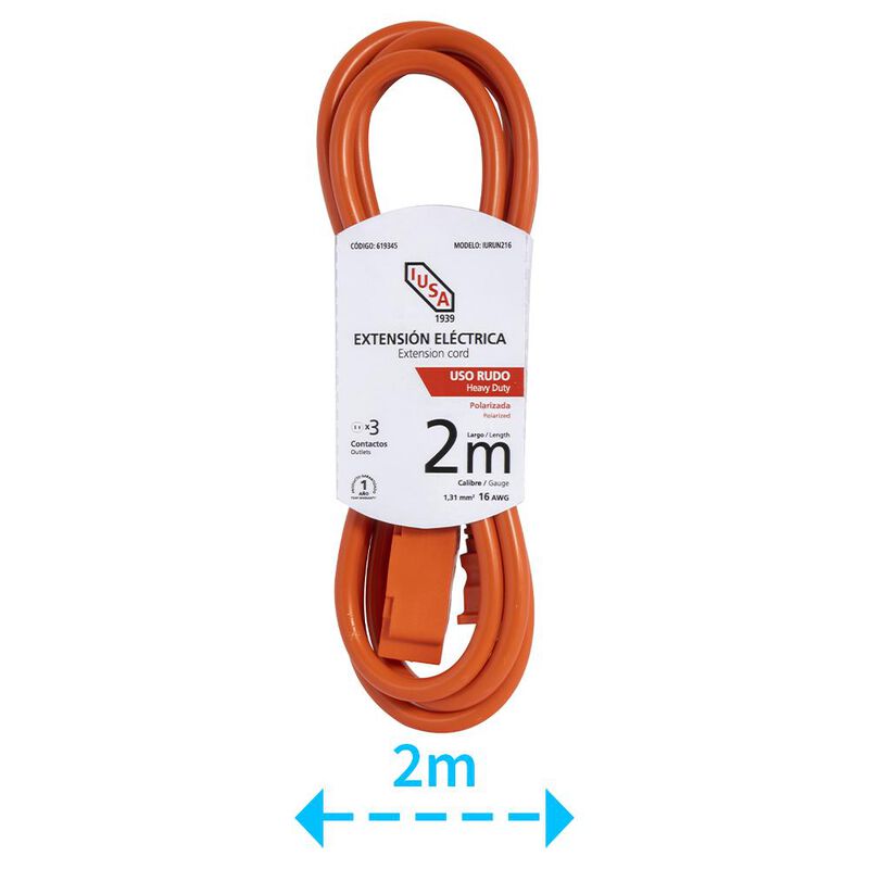 Extensi&oacute;n de Uso Rudo Naranja Clavija Recta 2m ... image number null