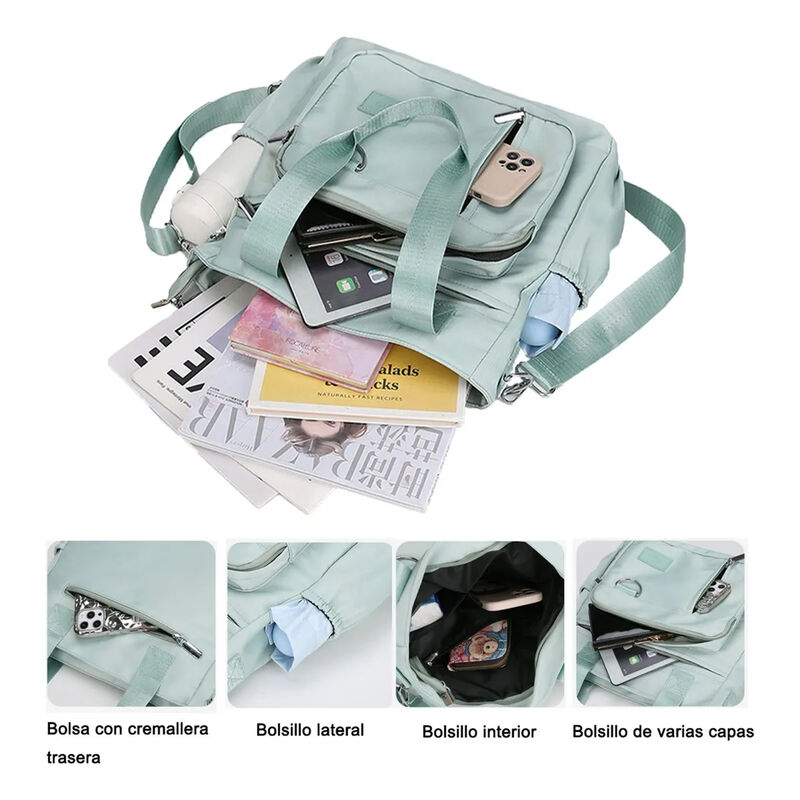 Bolso Gran Capacidad Verde Claro con Bolsillo image number null