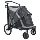 Carriola Plegable Para Mascotas Ruedas De Goma Con Freno Manubrio Ajustable Y Correas De Seguridad Hasta 30 Kg Gris