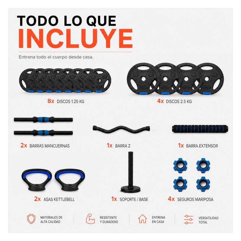 Kit Mancuerna Ajustable 20 Kg Pesas Barra Kettl... image number null