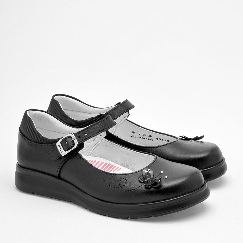 Yuyin Zapato Escolar De Piel Para Ni&ntilde;a Negro Co... image number null