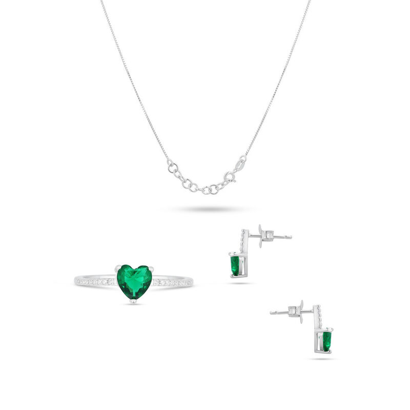 Juego De Anillo Aretes Y Dije De Corazon Con Ca... image number null