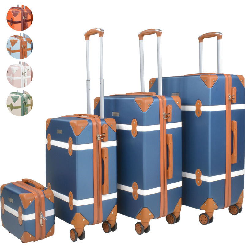 Set 4 Maletas Vintage Azul Retro Tipo Baul image number null