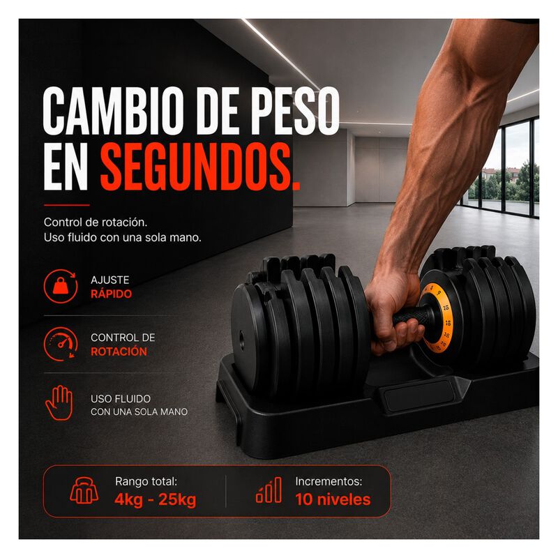 Mancuerna Pesa Ajustable 25kg 10 Ajustes Discos... image number null