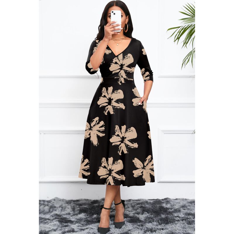 Vestido NMODER Envolvente Midi, Falda Acampanad... image number null